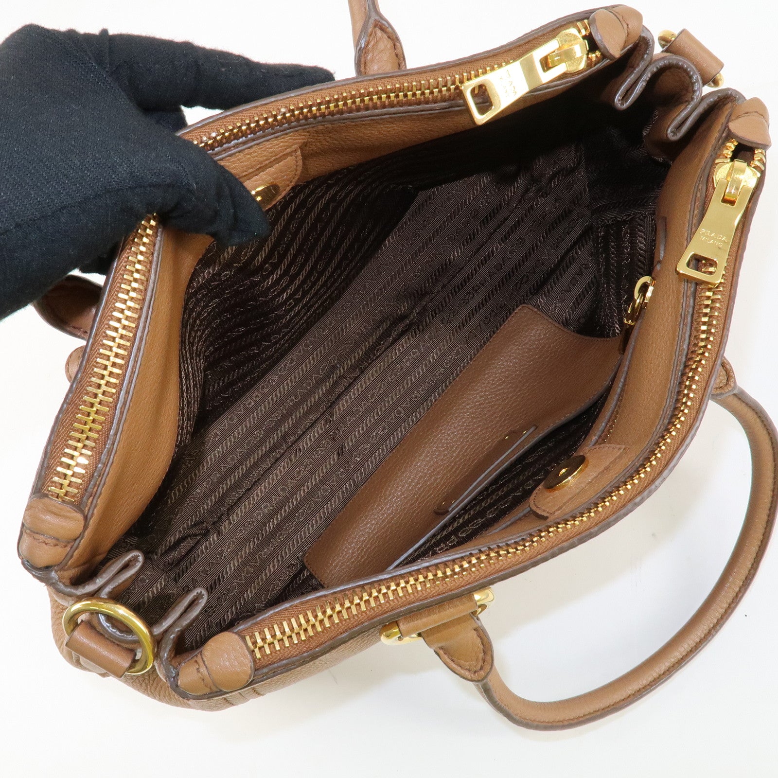 PRADA Logo VIT.DAINO Calf Leather 2Way Tote Bag Brown 1BA866 Used
