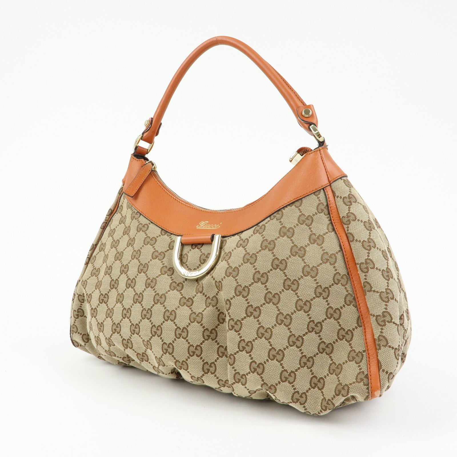 GUCCI Abbey GG Canvas Leather Shoulder Bag Beige Orange 189833