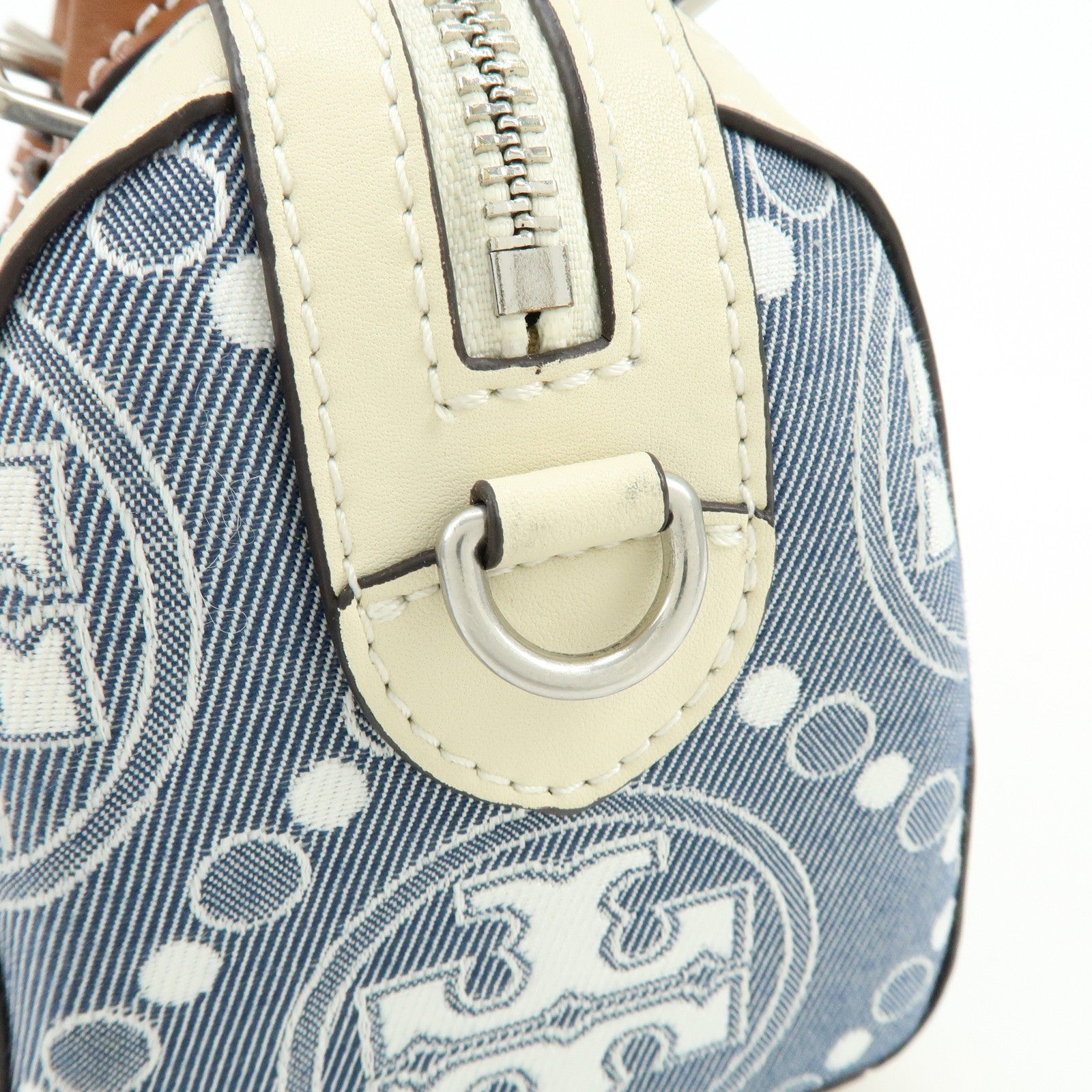 TORY BURCH T Monogram Canvas Leather 2Way Hand Shoulder Bag Blue