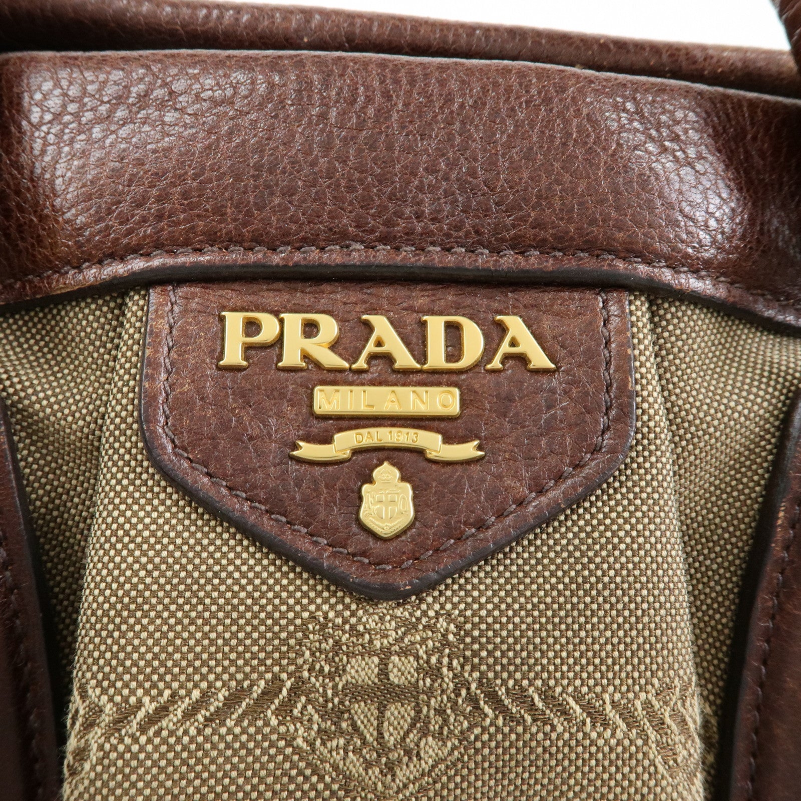 PRADA Logo Jacquard Leather 2Way Bag Hand Bag Shoulder Bag Brown