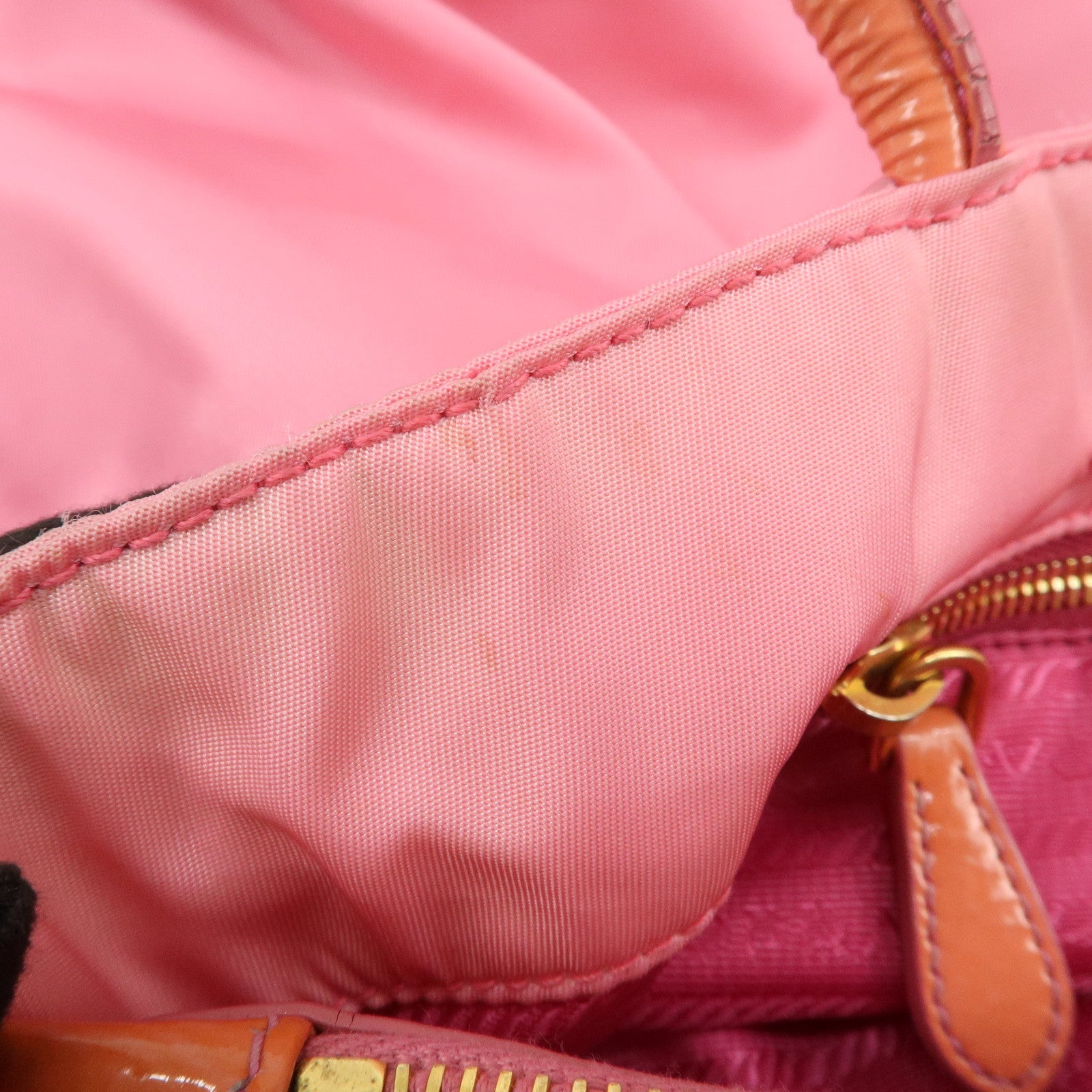 PRADA Triangle Logo Nylon Patent Leather Tote Bag Shoulder Bag Pink