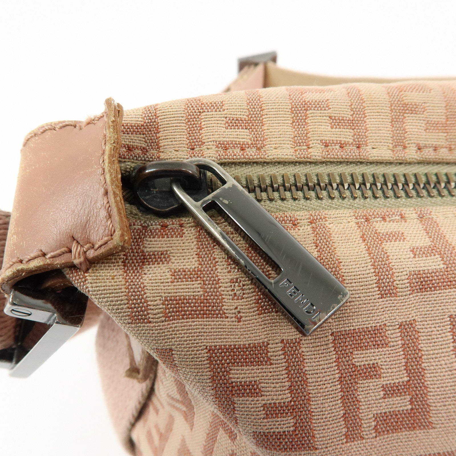 FENDI Zucchino Canvas Leather Shoulder Crossbody Bag Pink 8BR319