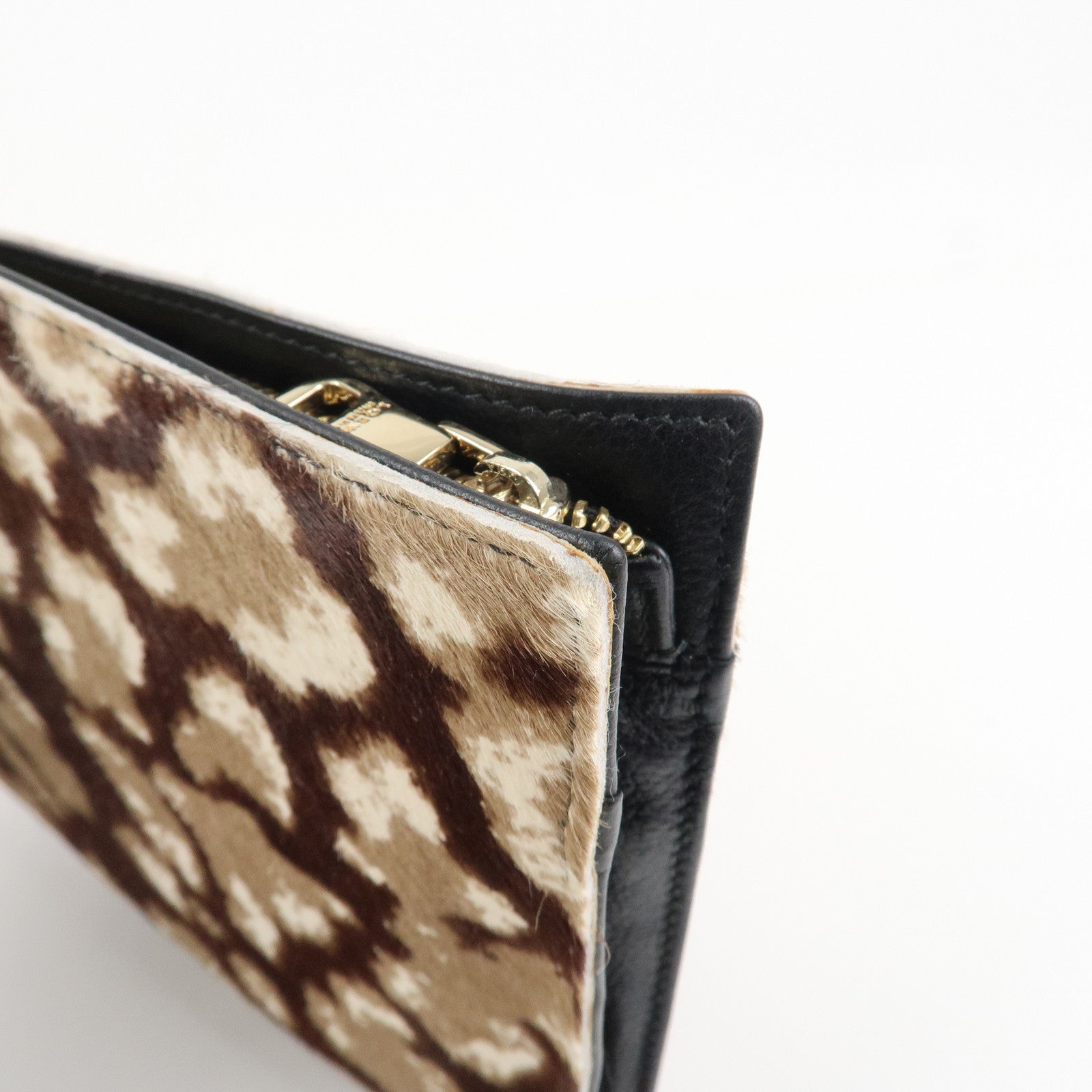 LOEWE Unborn Calf Leather Clutch Bag Pouch Brown Used