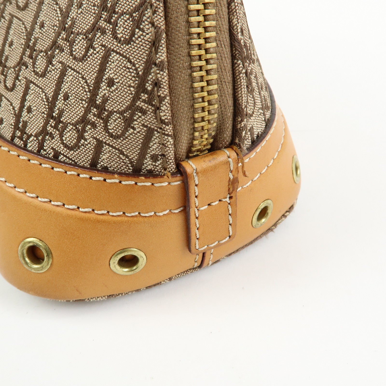 Christian Dior Trotter Street Chic Canvas Leather Hand Bag Camel