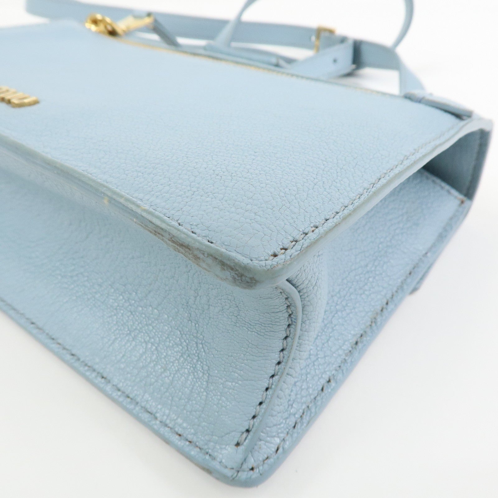 MIU MIU Leather Shoulder Bag Crossbody Bag Light Blue