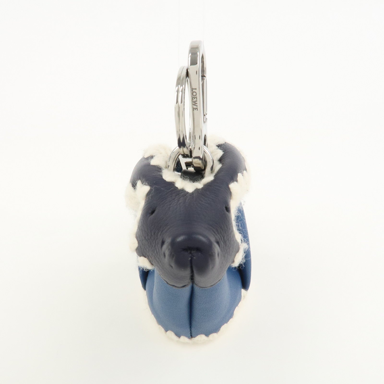 LOEWE Rabbit Motif Leather Coin Case Charm Key Chain Blue