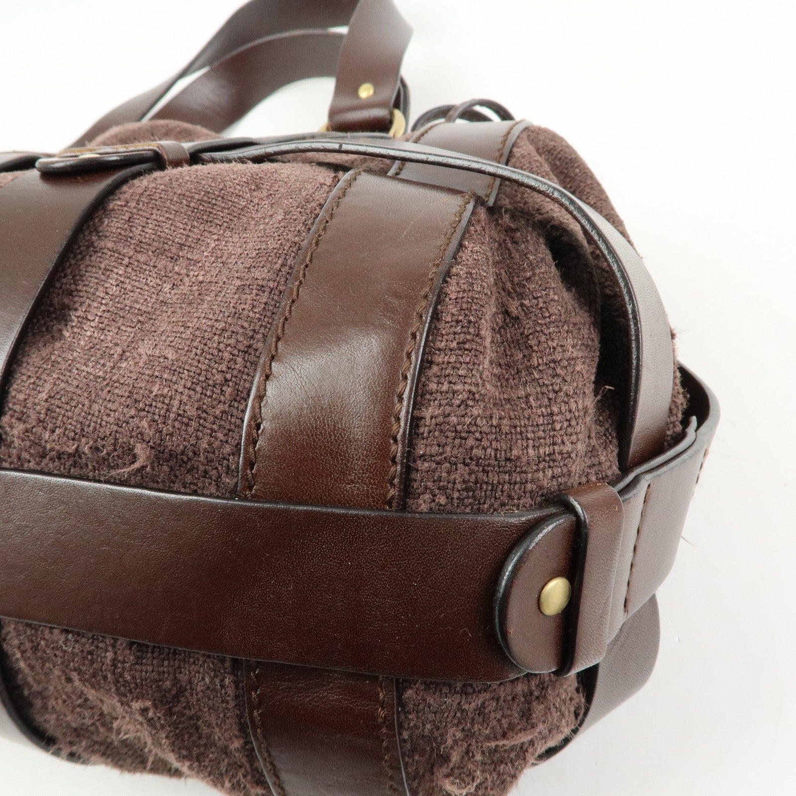 Chloe Kerala Canvas Leather Boston Bag Hand Bag Brown
