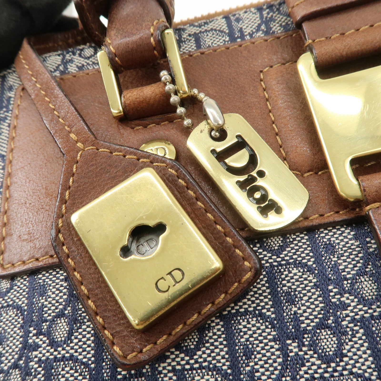 Christian Dior Street Chic Trotter Canvas Leather Hand Bag Brown