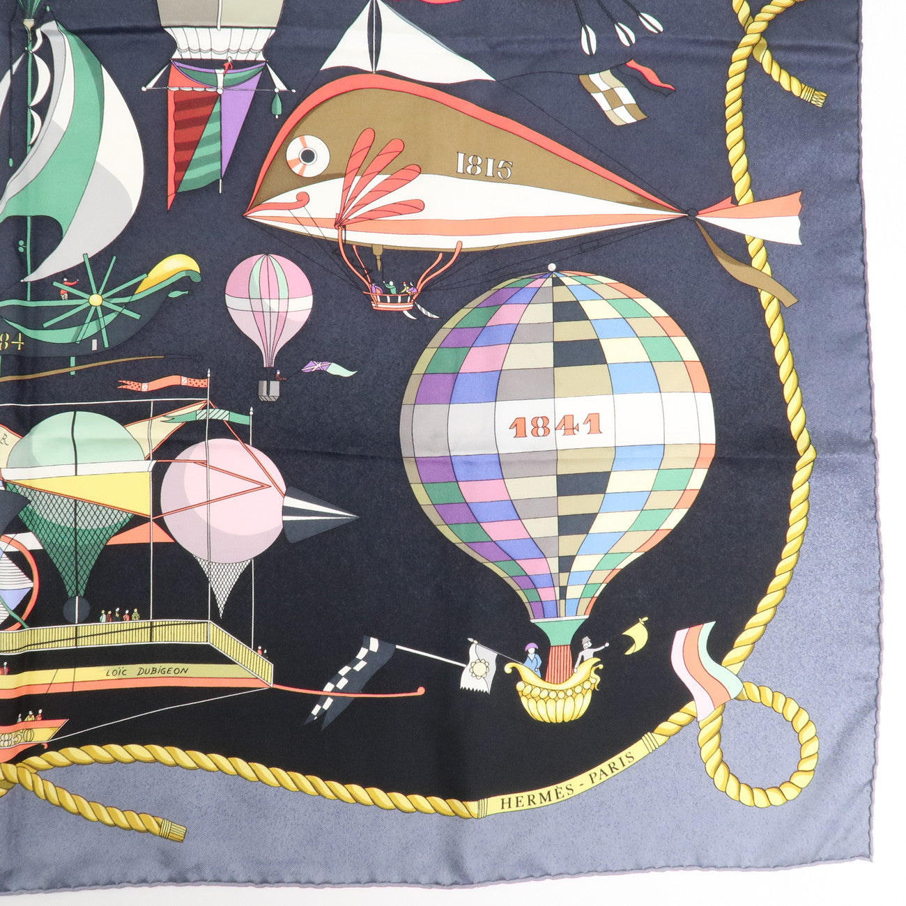 HERMES Carre 90 Silk 100% Scarf LES FOLIES DU CIEL Black Multicolor Used