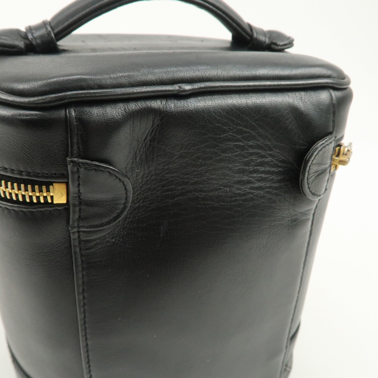 CHANEL Bicolore Lamb Skin Vanity Bag Hand Bag Black A01619