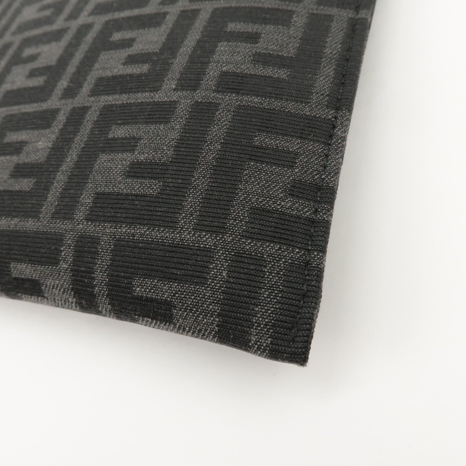 FENDI Zucca Leather Canvas Slim Clutch Medium Black Gray 7N0134 Used