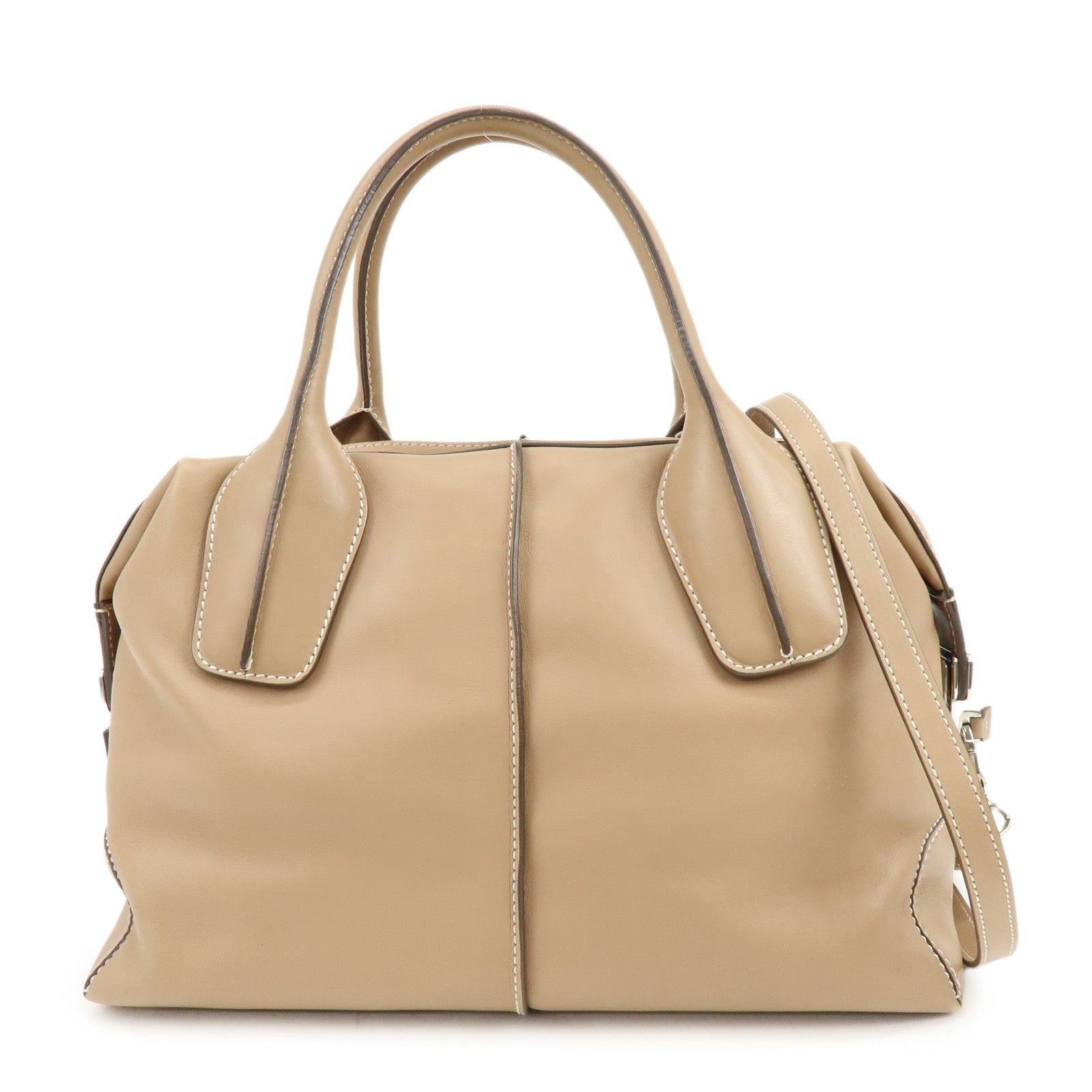 TOD'S D-Cube Leather 2Way Bag Hand Bag Shoulder Bag Beige
