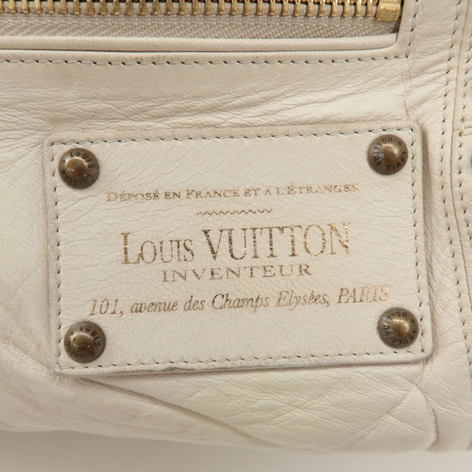 Louis Vuitton Cruise Line Leather Rivet Hand Bag Ecru M95345 Used