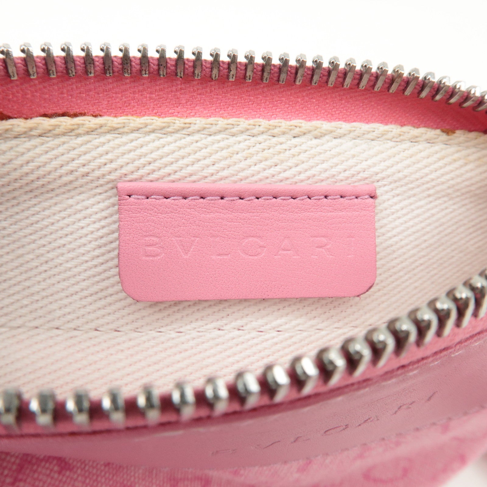 BVLGARI Logo Mania Leather Canvas Shoulder Bag Crossbody Bag Pink Used
