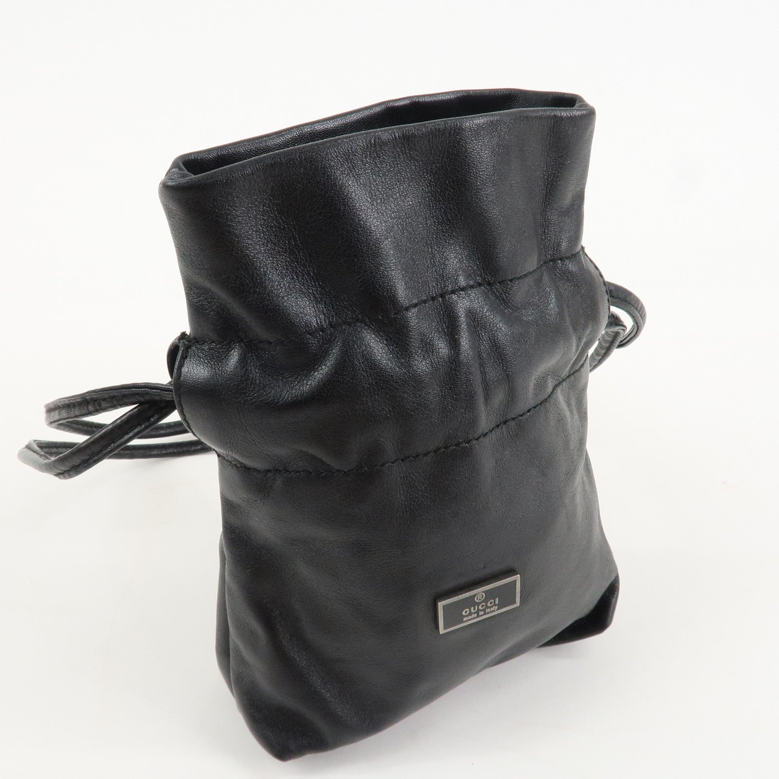 GUCCI Leather Shoulder Bag Black Silver Hardware 200110 Used