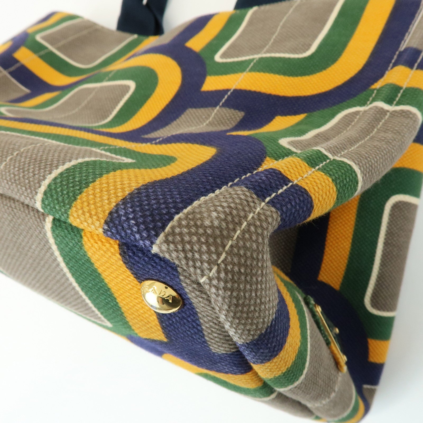 PRADA Canapa Large Tote Bag Hand Bag Green Yellow Navy BN1872