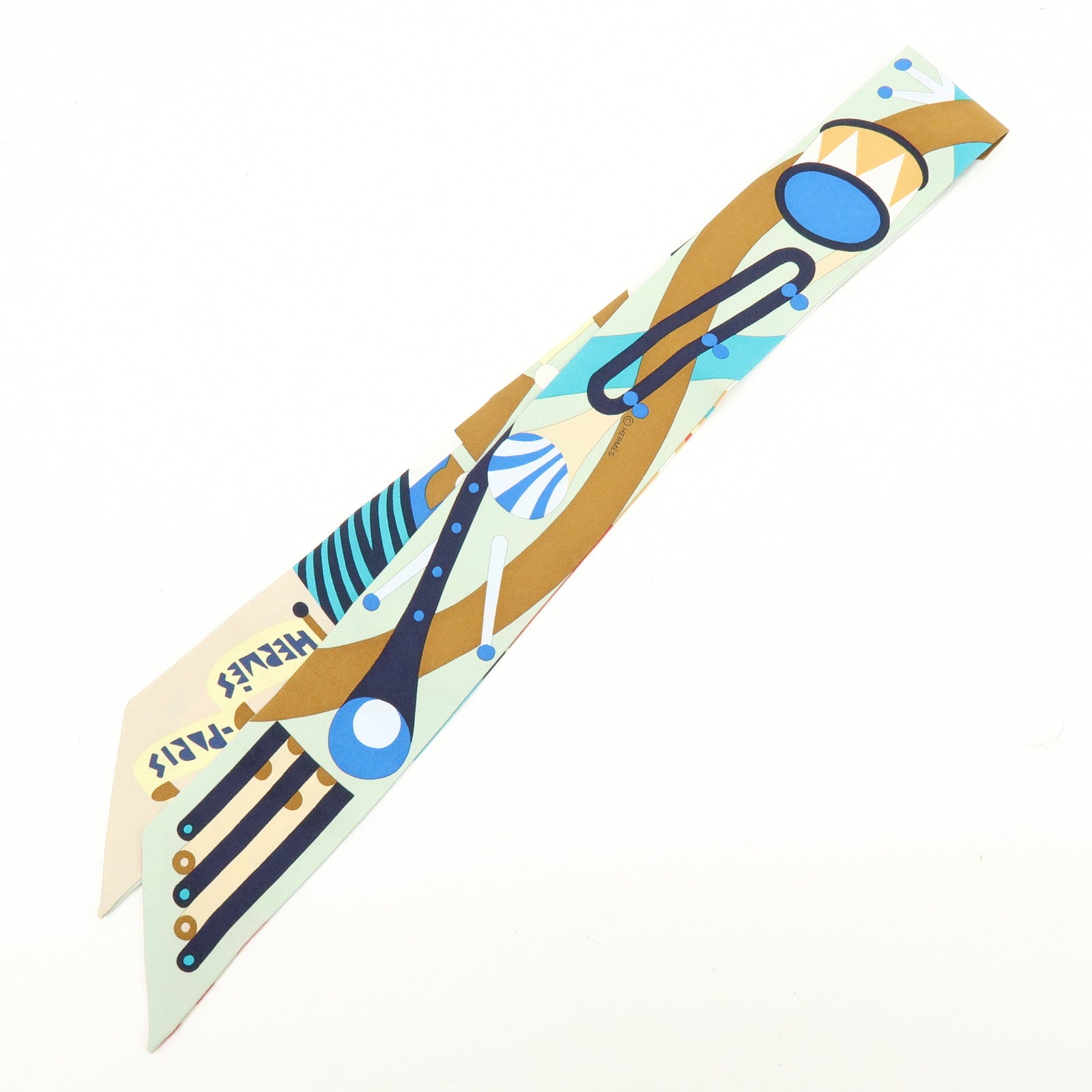 HERMES Silk 100% Twilly Parade en Fanfare Blue Multicolor