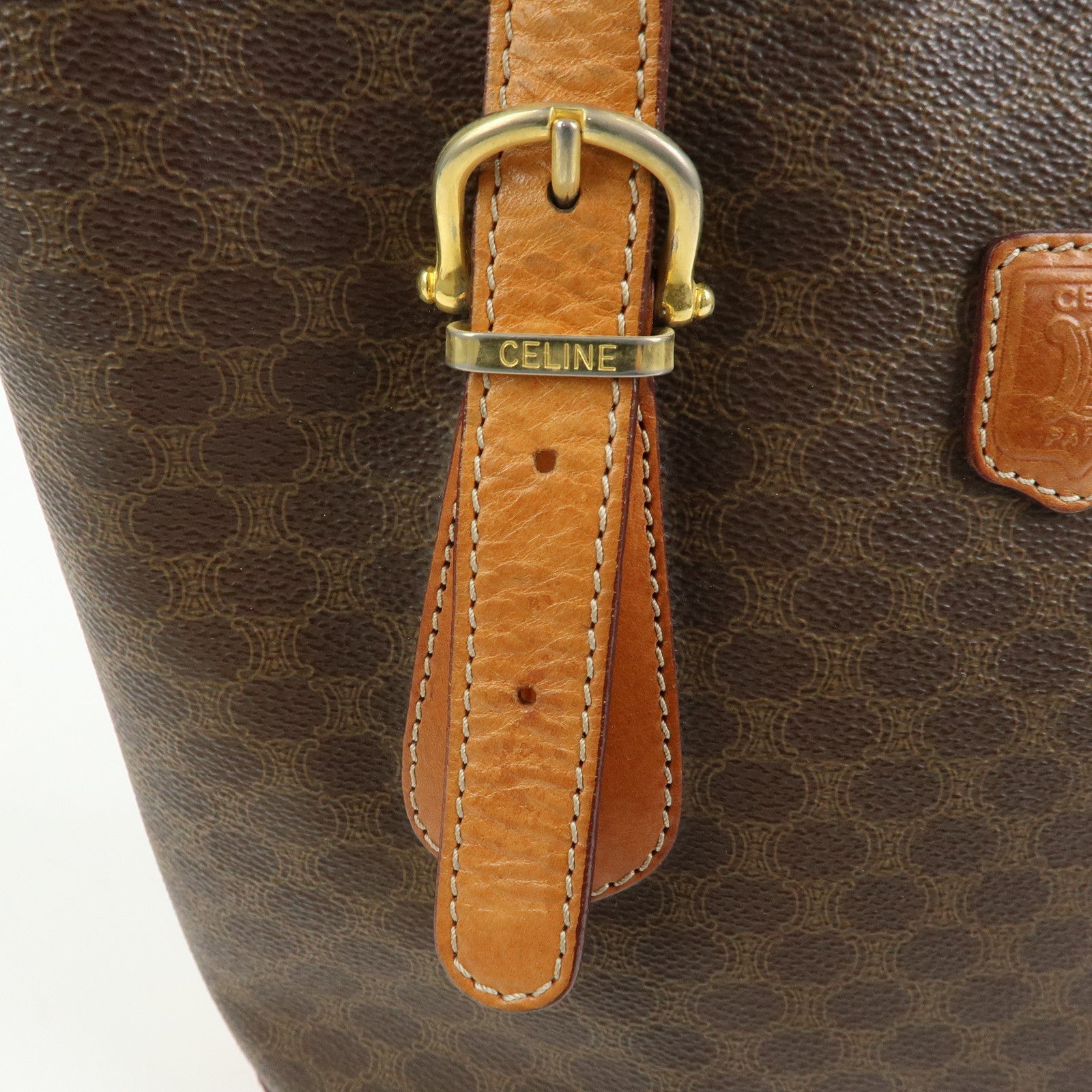 CELINE Macadam PVC Leather Tote Bag Hand Bag Shoulder Bag Brown