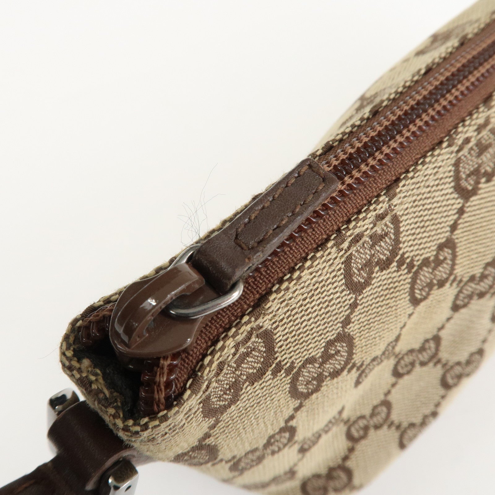 GUCCI GG Canvas Leather Bag Hand Bag Pouch Beige Brown 07198 Used