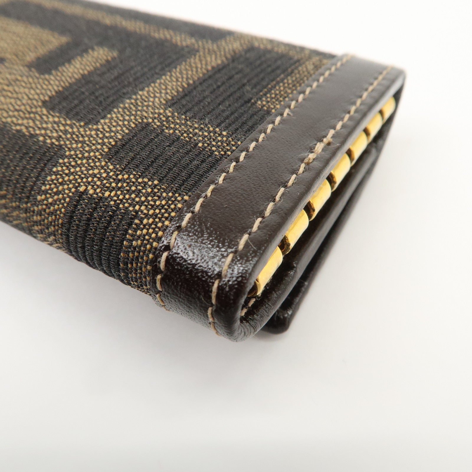 FENDI Zucca Canvas Leather 6 Ring Key Case Brown Black 10163