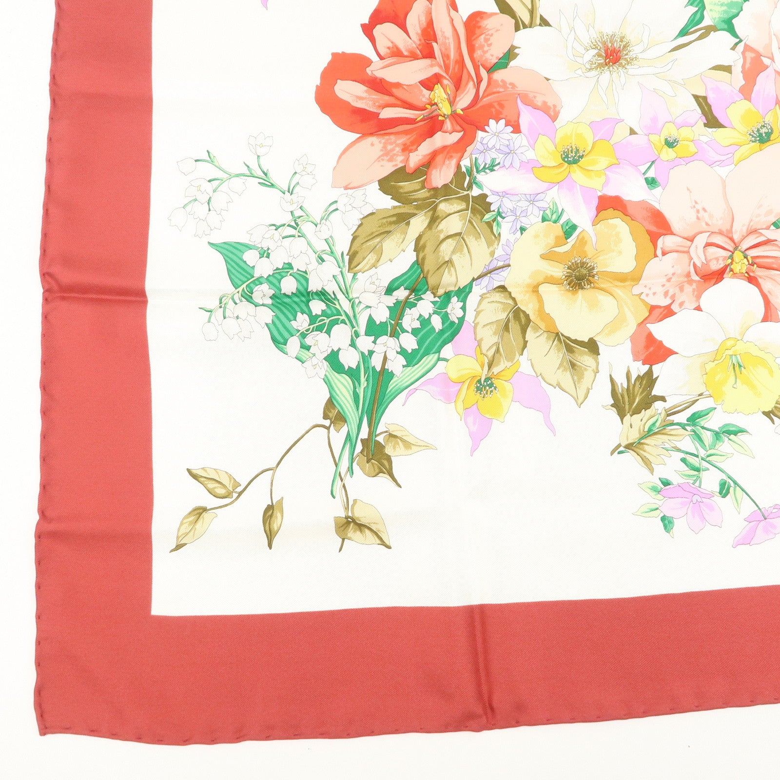 GUCCI Logo Silk 100% Scarf Red Flora Multicolor
