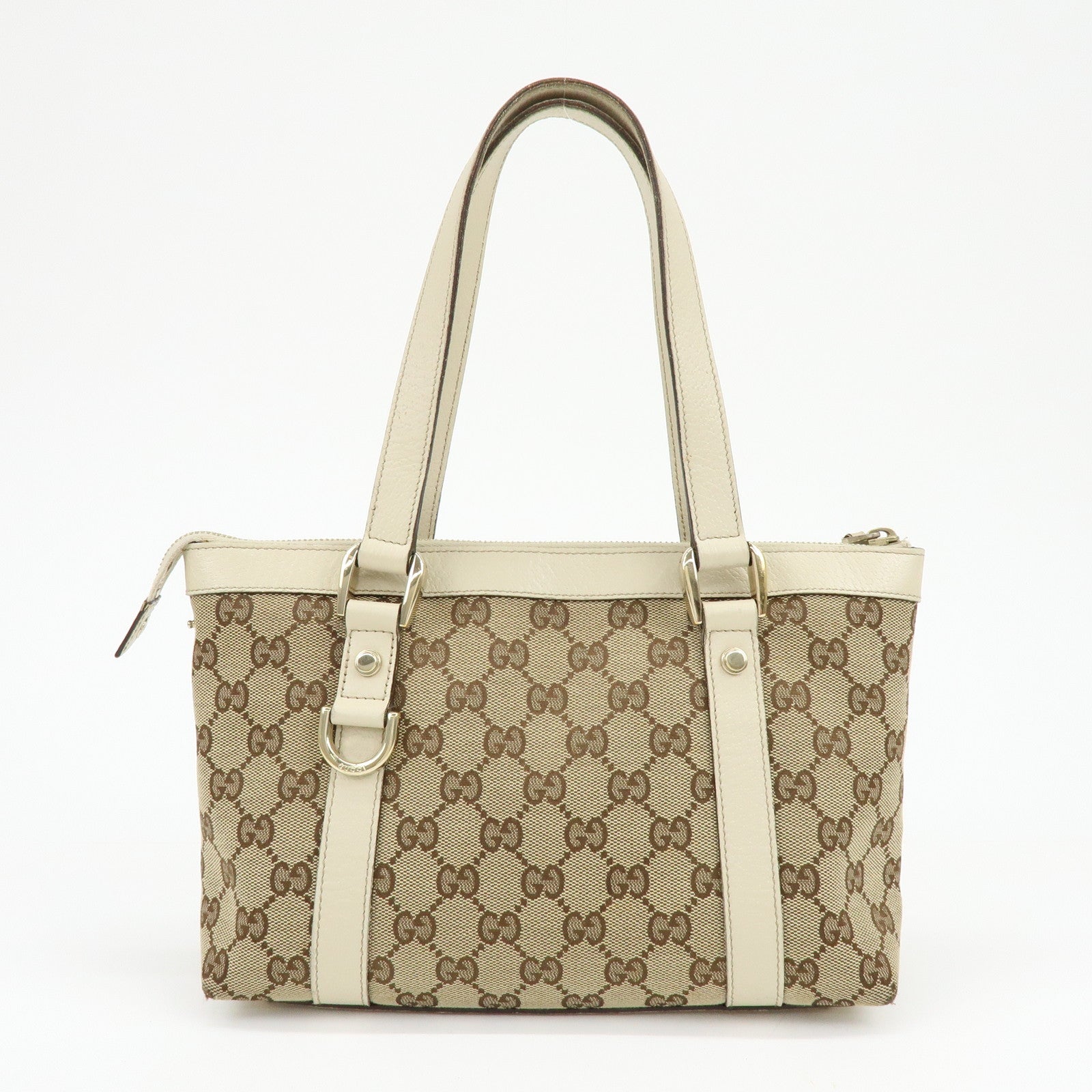 GUCCI Abbey GG Canvas Leather Tote Bag Hand Bag Beige Ivory 141471