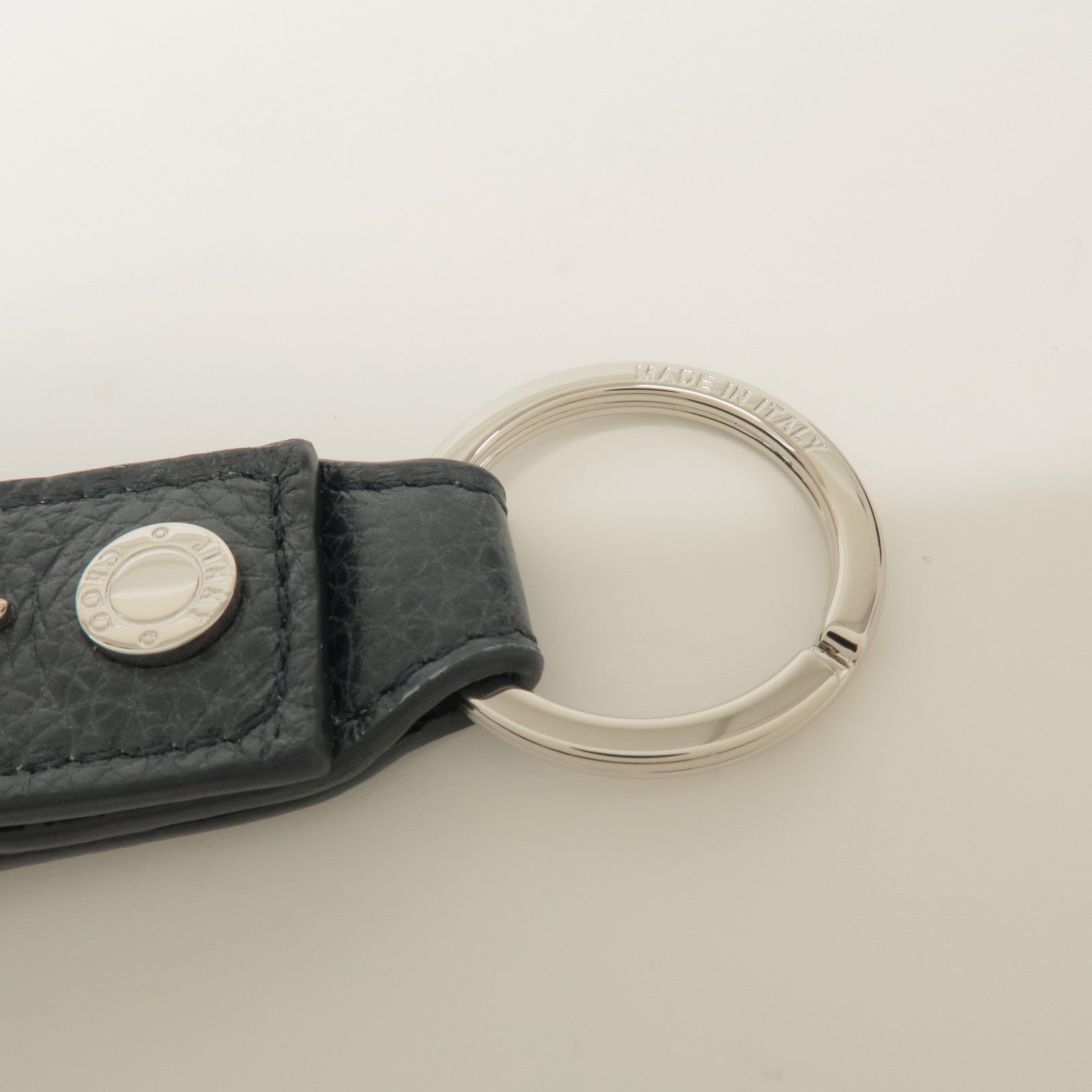 JIMMY CHOO Leather Bag Charm Key Chain Star Motif Navy