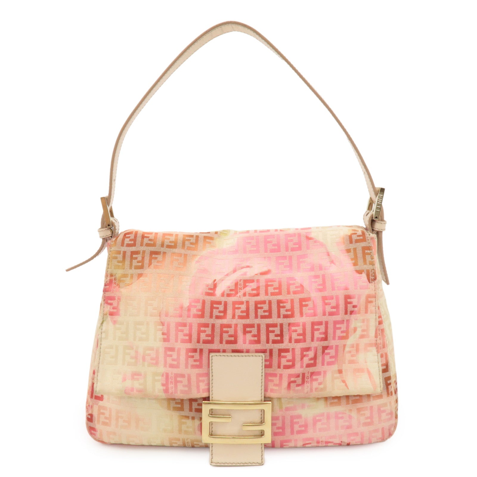 FENDI Mamma Baguette Zucchino Leather Canvas Shoulder Bag 8BR001 Used