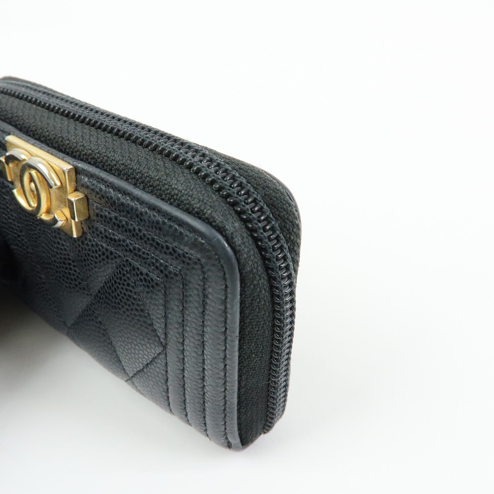 CHANEL Boy Chanel Matelasse Caviarskin Compact Wallet Black A80602