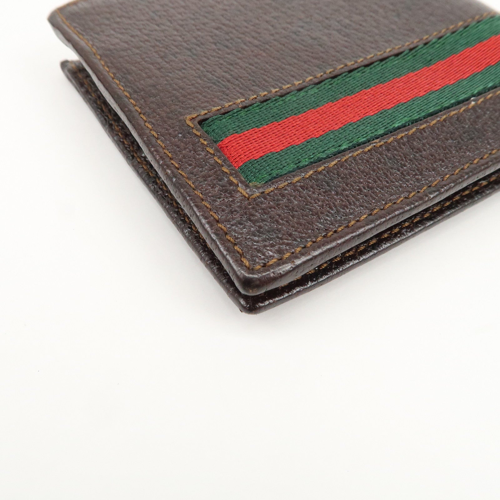 GUCCI Sherry Logo Leather Compact Wallet Brown 138073