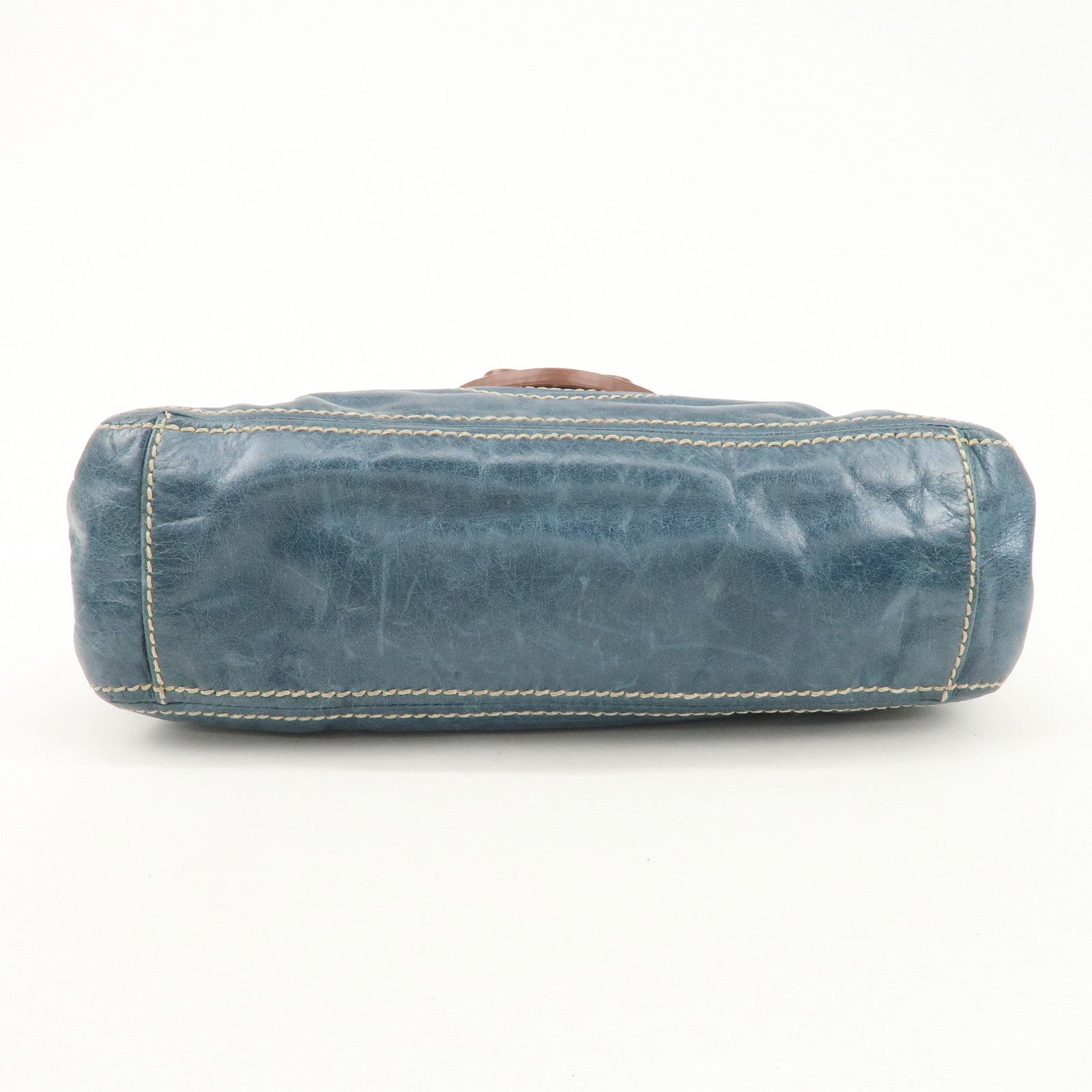 PRADA Leather Chain Shoulder Bag Blue Gold Hardware BR4659 Used