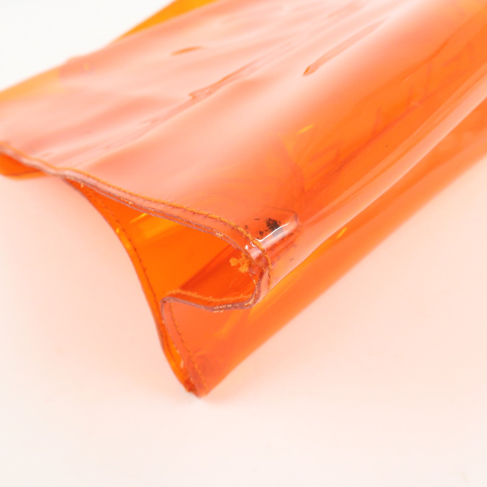 HERMES Kelly Vinyl Hand Bag Clear Transparent Orange