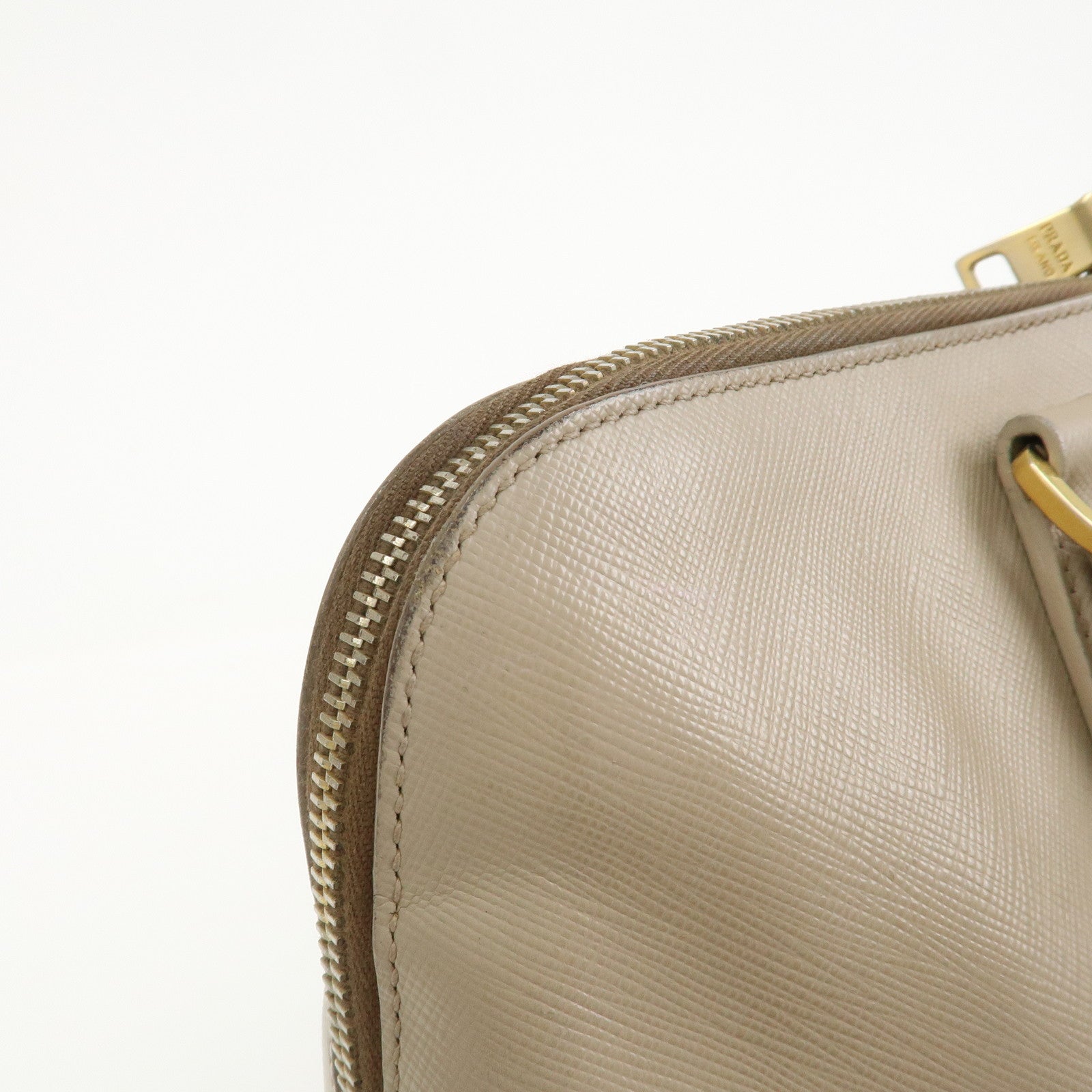 PRADA Triangle Logo Saffiano Leather Hand Bag Greige BL0812