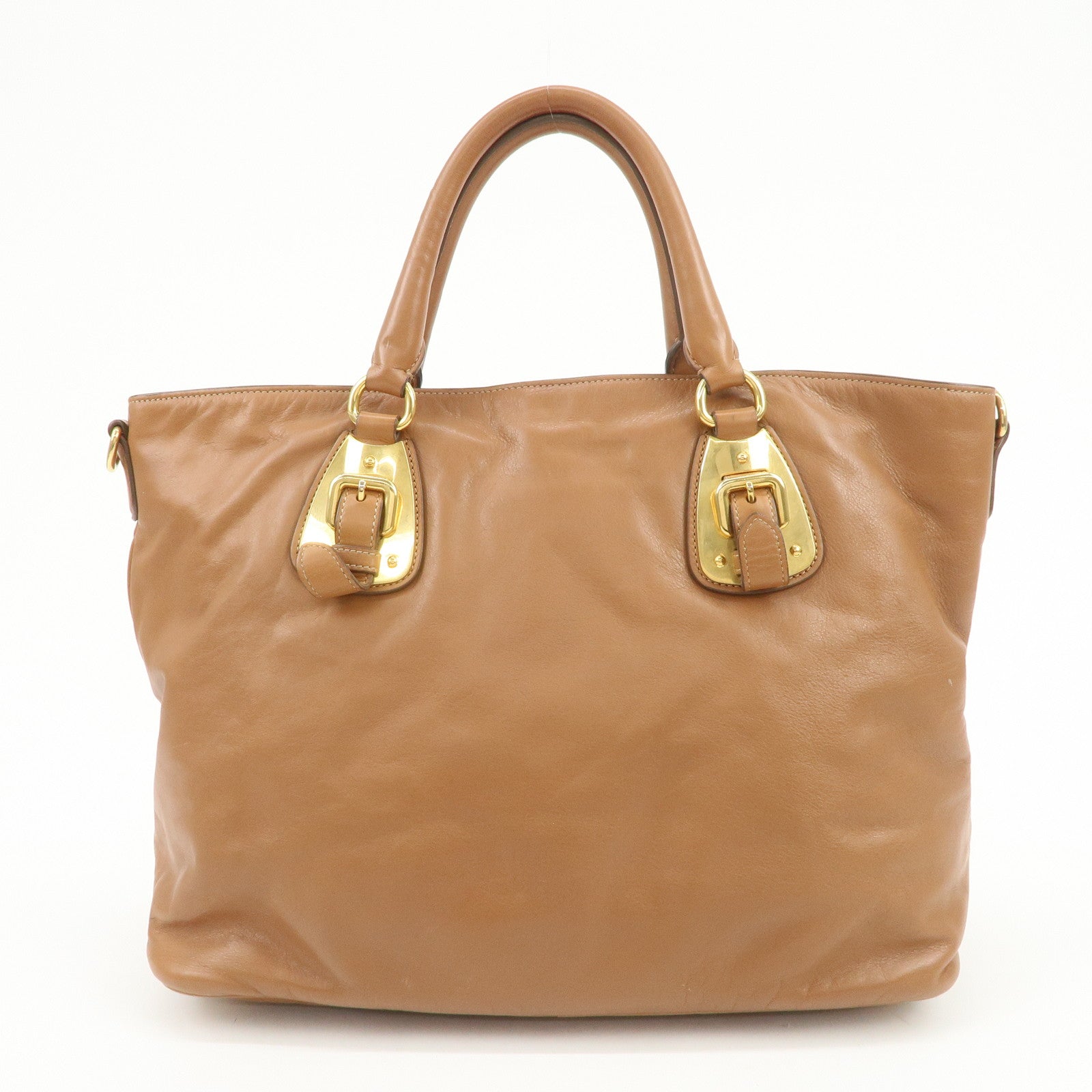 PRADA Calf Leather 2Way Bag Hand Bag Shoulder Bag Brown BN1902