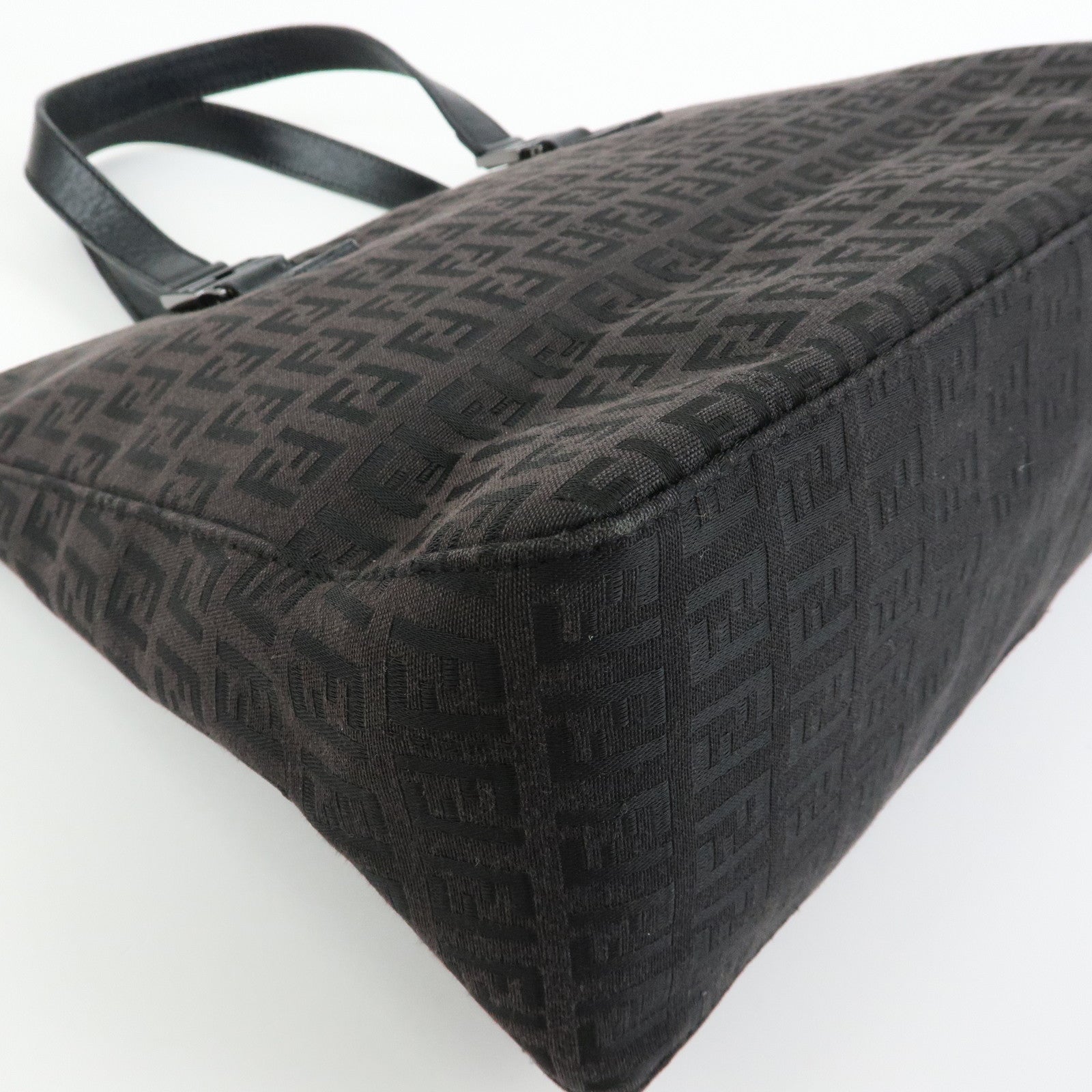 FENDI Zucchino Canvas Leather Tote Bag Hand Bag Black