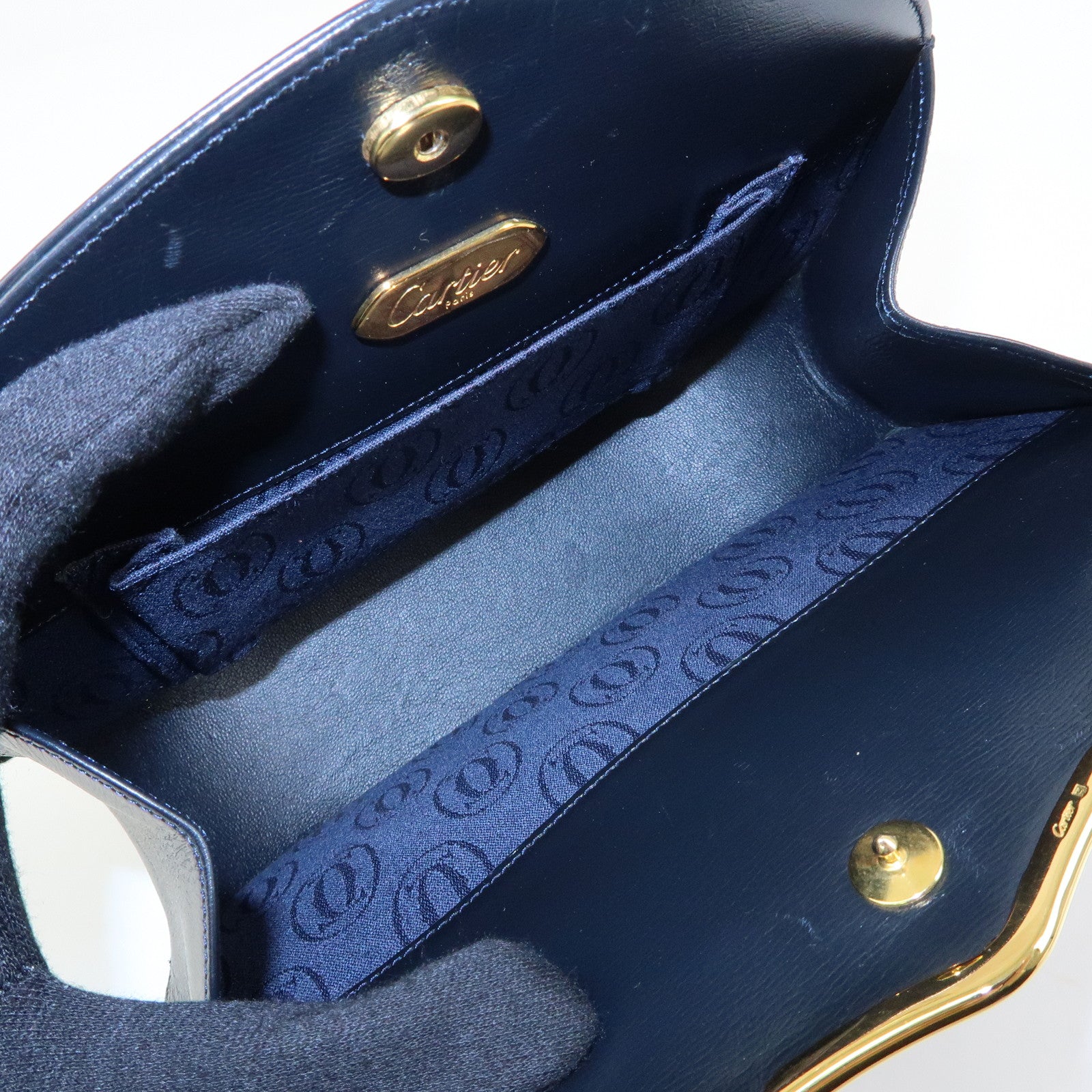 Cartier Sapphire Line Leather Shoulder Bag Crossbody Bag Dark Navy