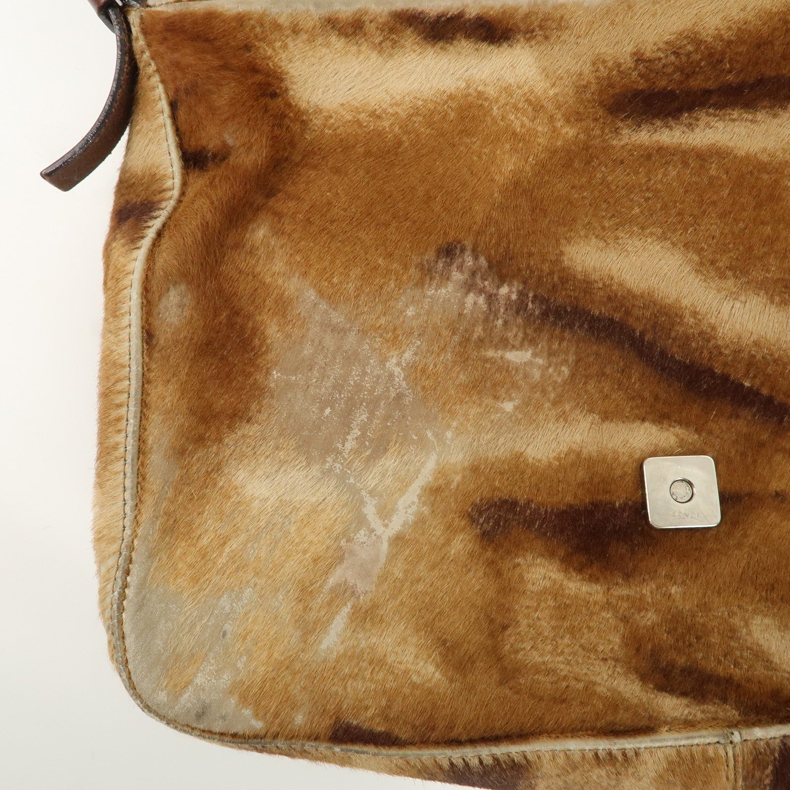 FENDI Mamma Baguette Unborn Carf Leather Shoulder Bag Brown 26323 Used