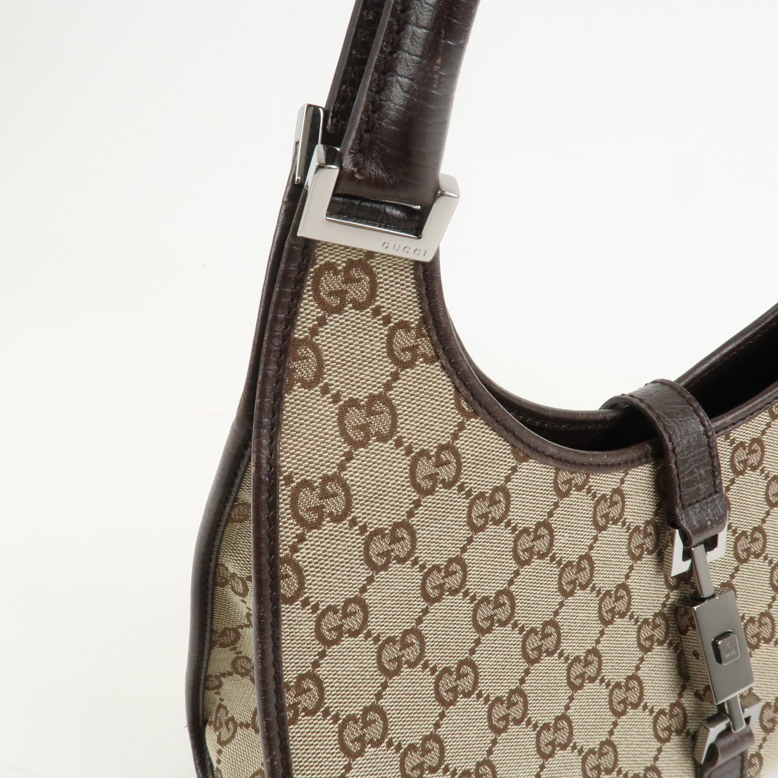 GUCCI Jackie Canvas Leather Shoulder Bag Hand Bag Beige Brown 01719