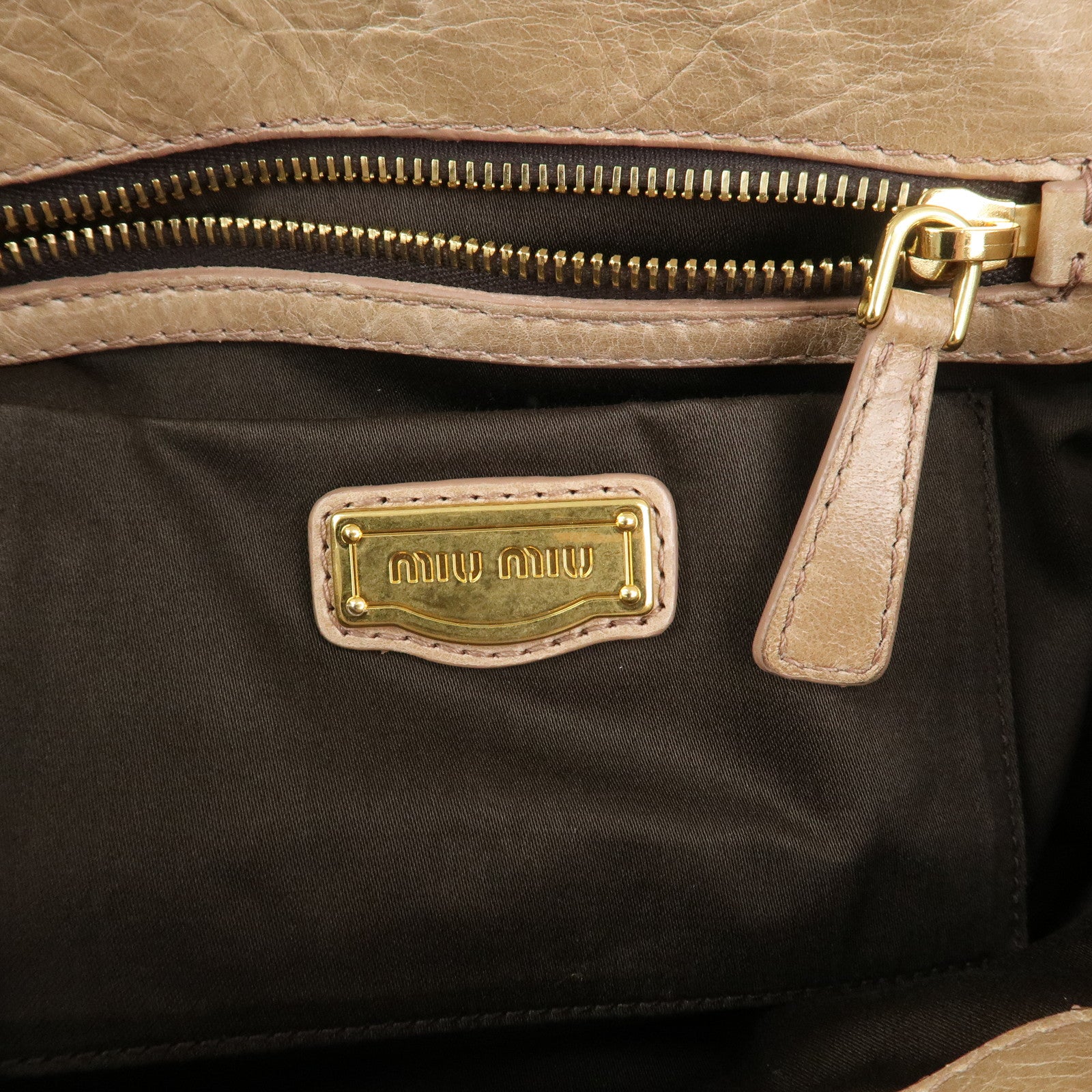 MIU MIU Matelasse Leather 2Way Bag Hand Bag Shoulder Bag Beige