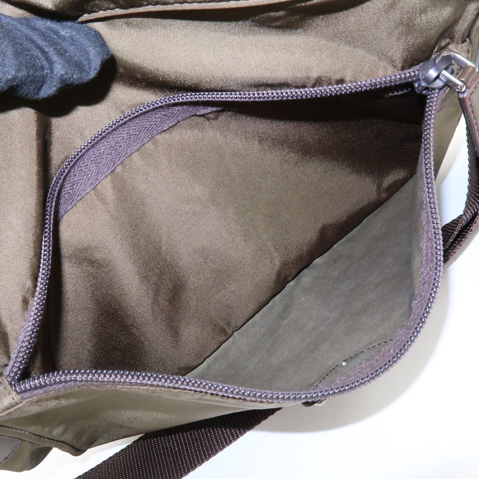 PRADA Triangle Logo Nylon Shoulder Crossbody Bag Khaki Brown BT0166