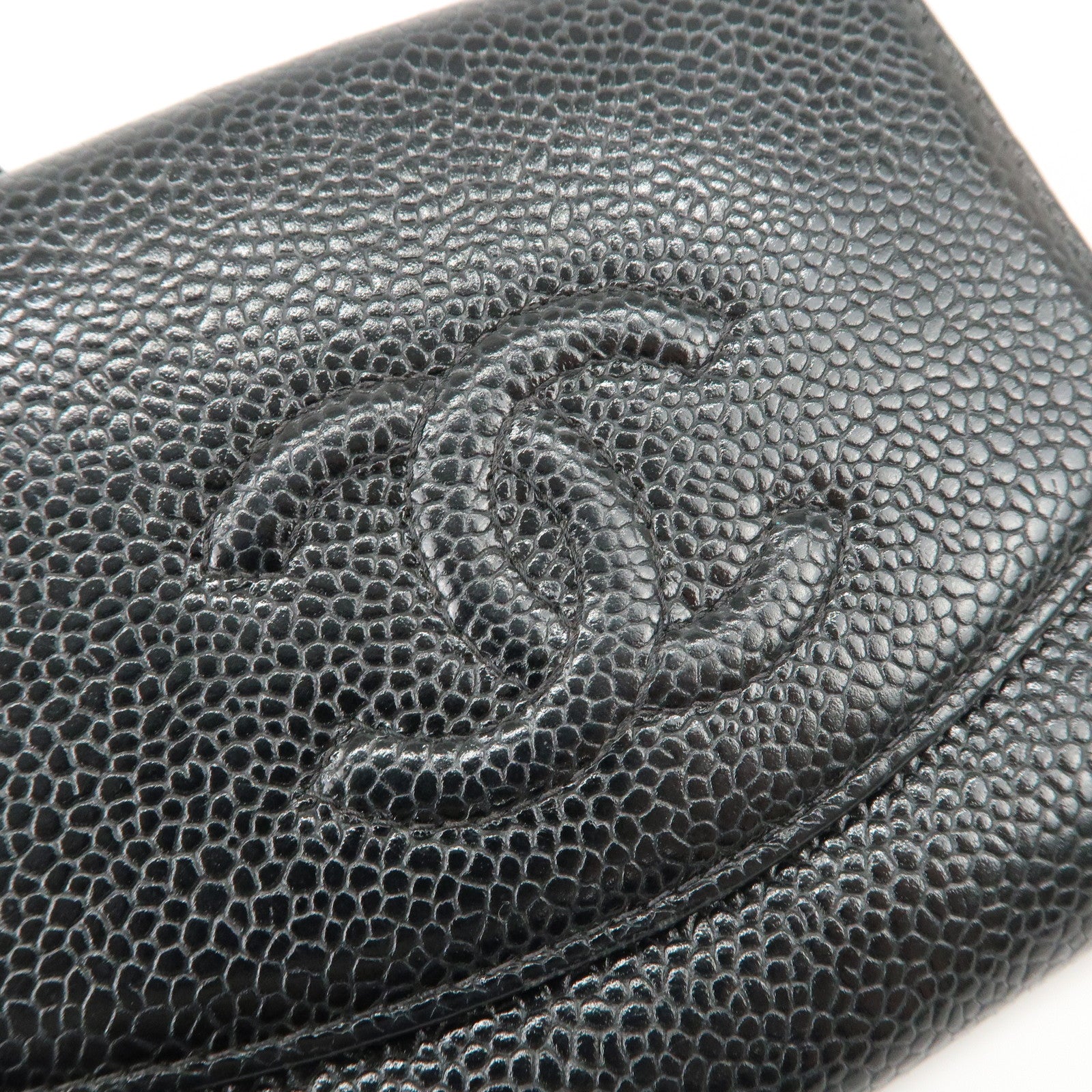CHANEL COCO Mark Caviarskin Double Hook Wallet Black A13496