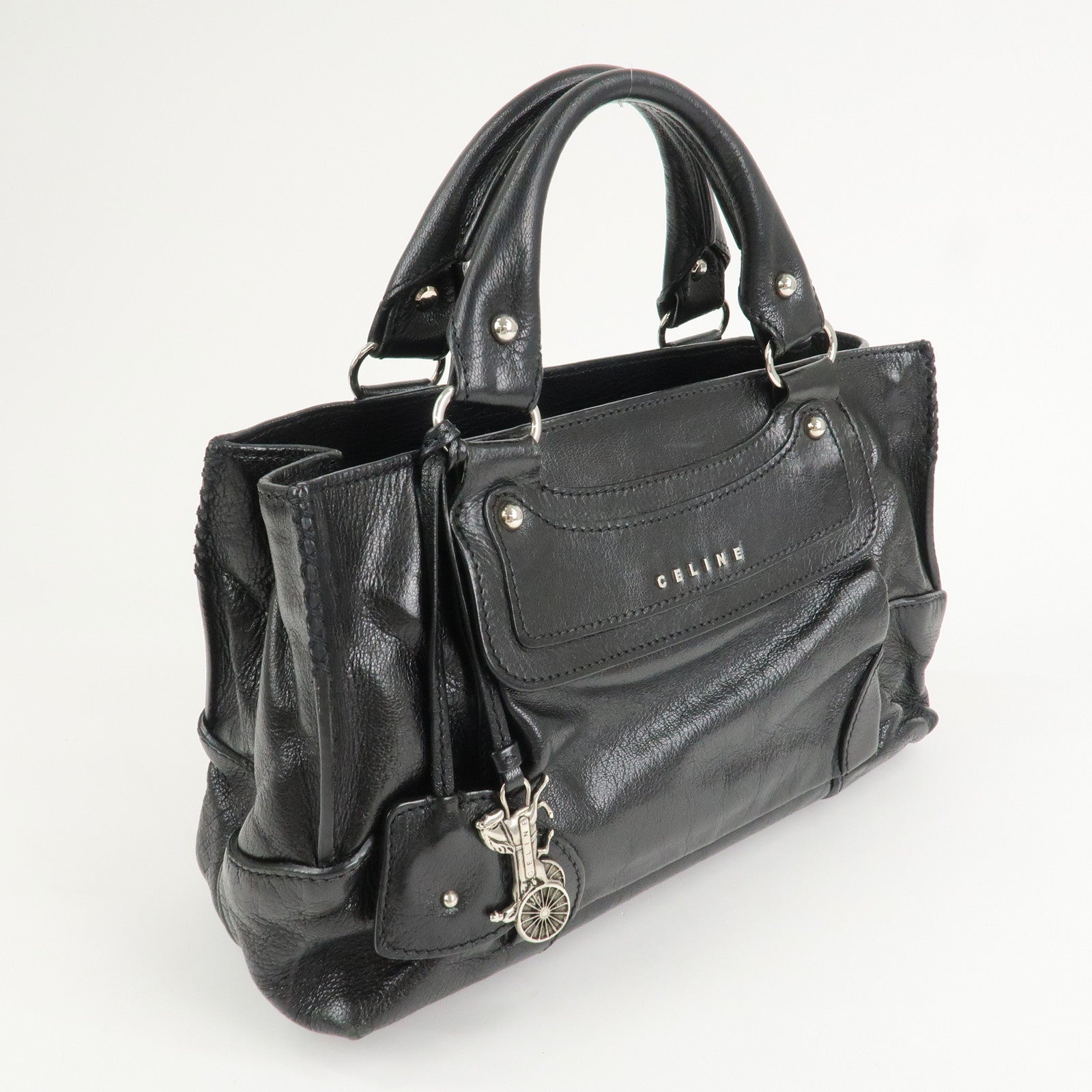 CELINE Boogie Bag Leather Hand Bag Tote Bag Black