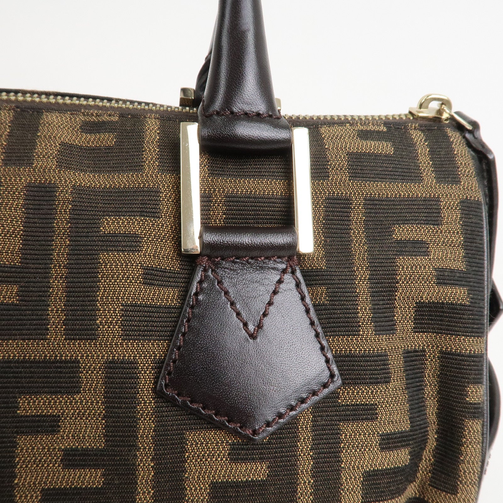FENDI Zucca Canvas Leather Mini Boston Bag Black Brown 8BL104