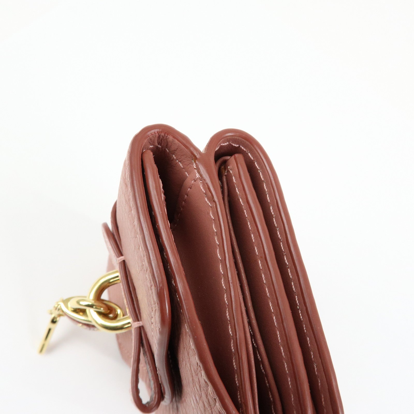 Chloe Aby Lock Leather Compact Trifold Wallet Pink