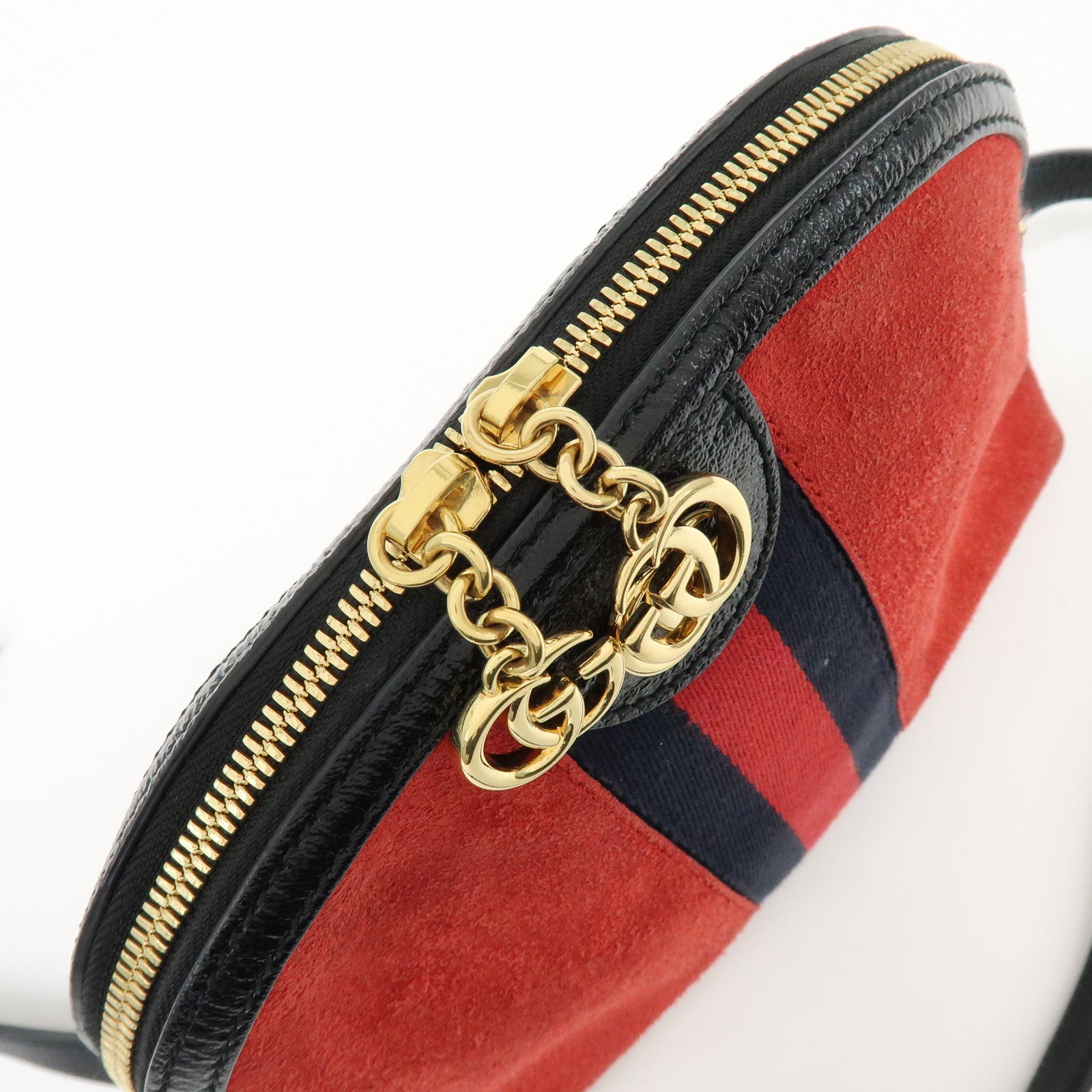 GUCCI Sherry Suede Leather Shoulder Crossbody Bag Red Navy 499621