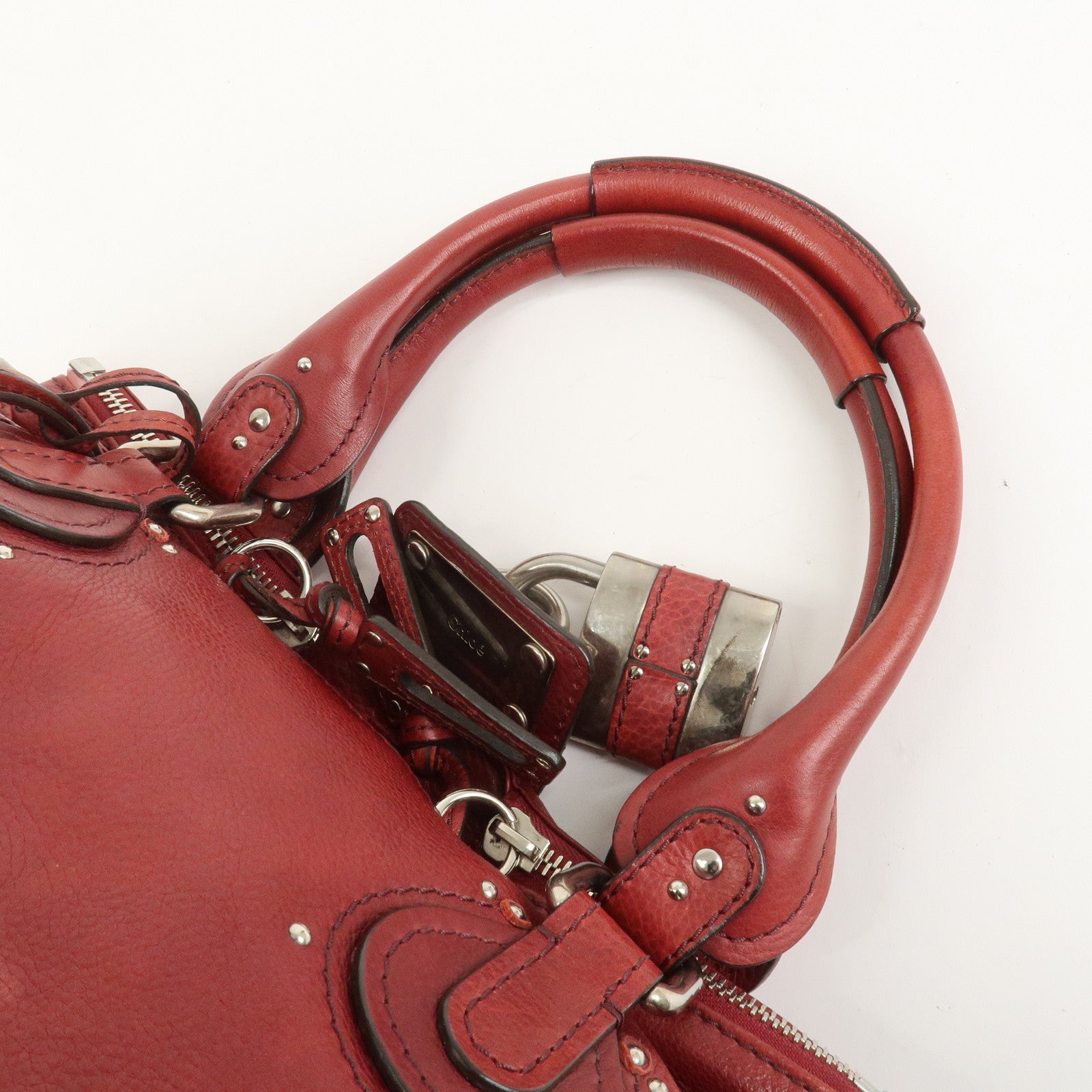 Chloe Paddington Leather Hand Bag Shoulder Bag Red