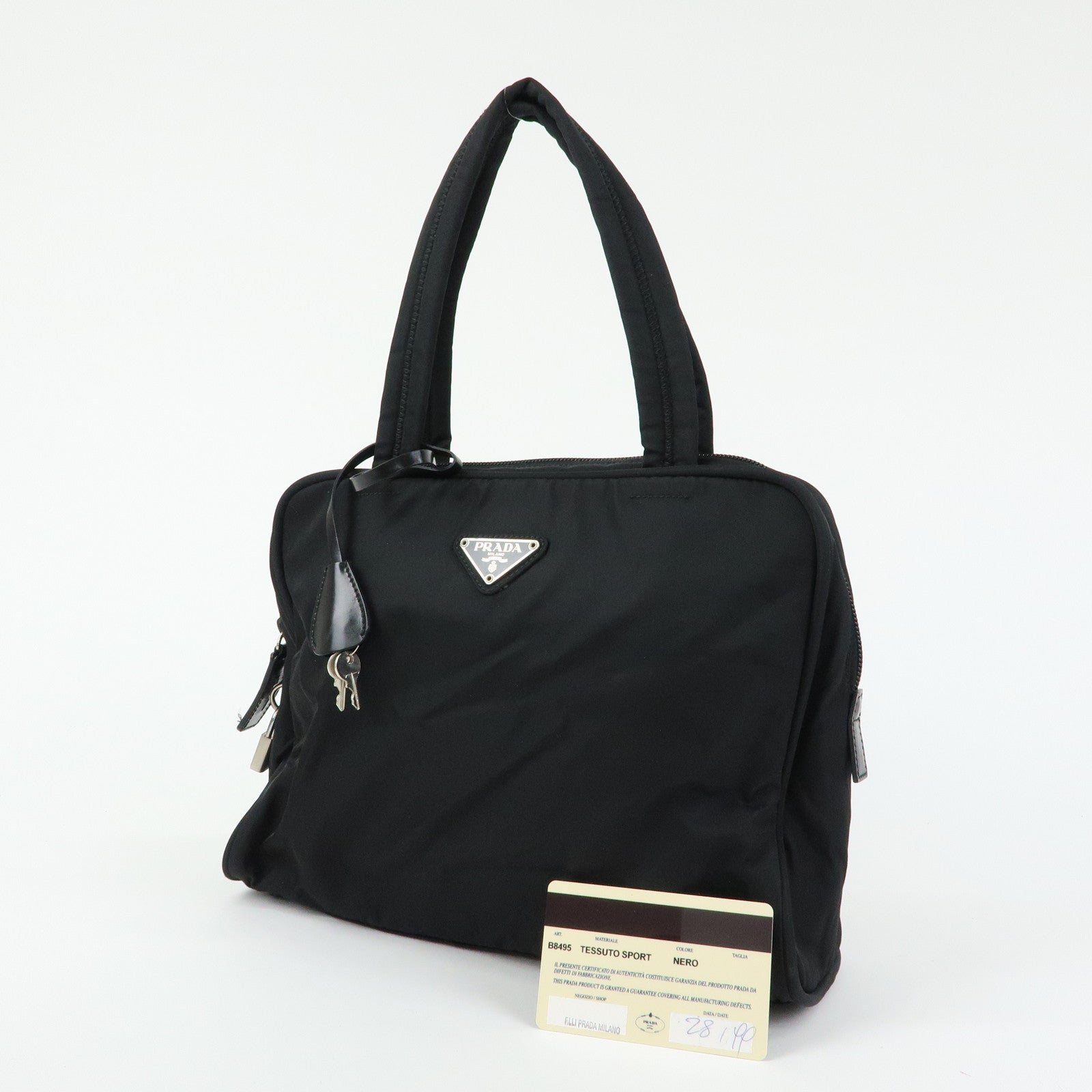 PRADA Triangle Logo Nylon Hand Bag Mini Tote Bag Black B8495