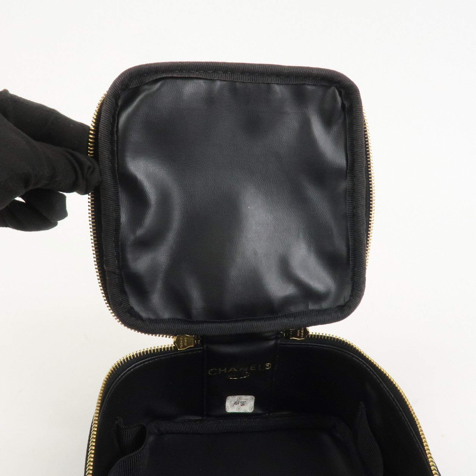 CHANEL Caviarskin COCO Mark Vanity Bag Hand Bag Black A01997