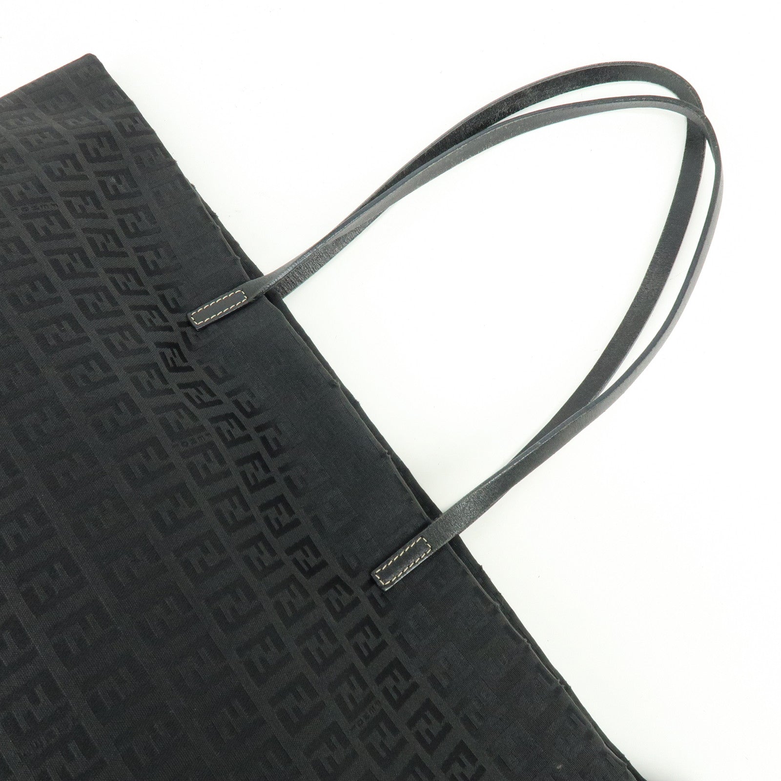 FENDI Zucchino Jacquard Canvas Leather Tote Bag Shoulder Bag 8BH025
