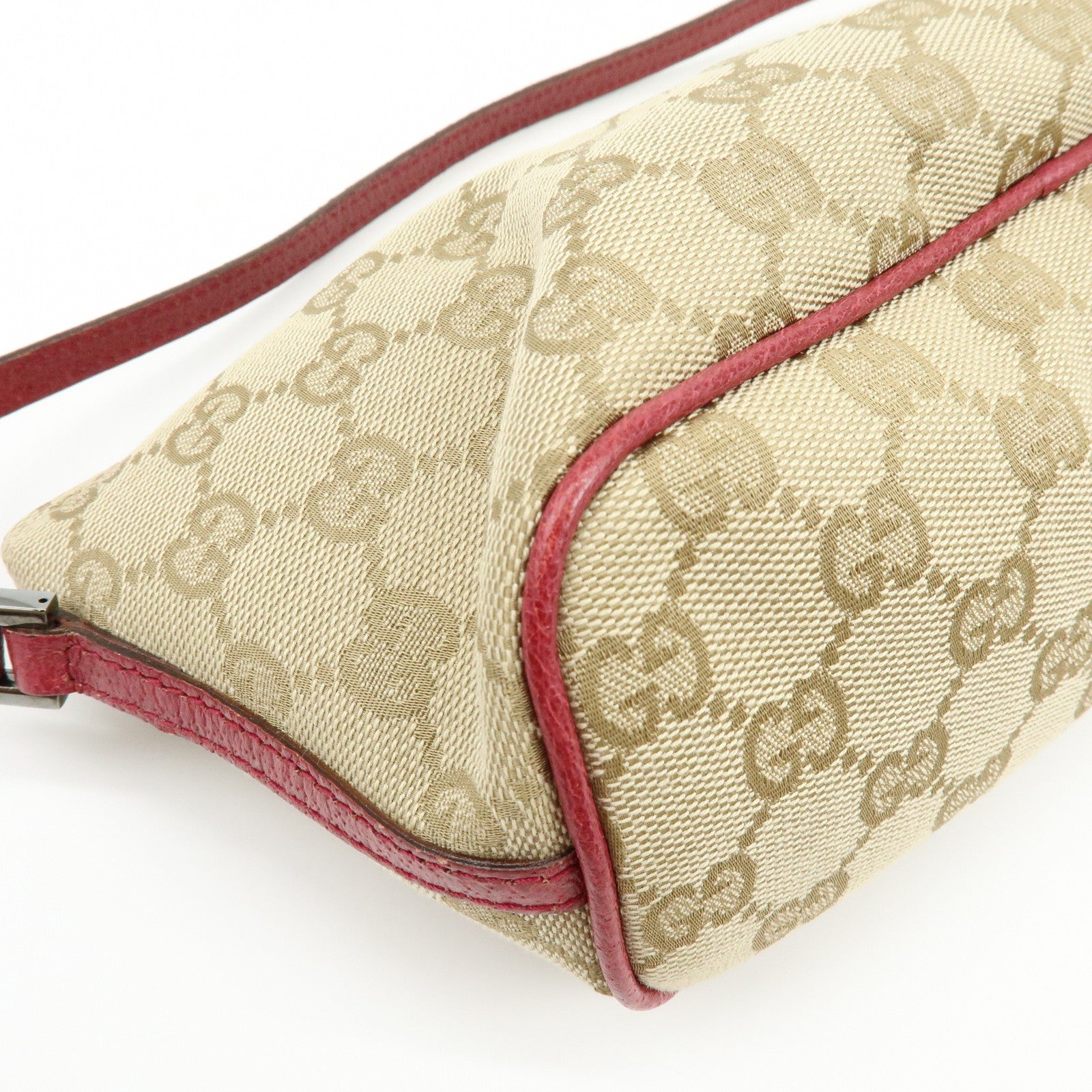 GUCCI Boat Bag GG Canvas Leather Hand Bag Beige Pink 07198
